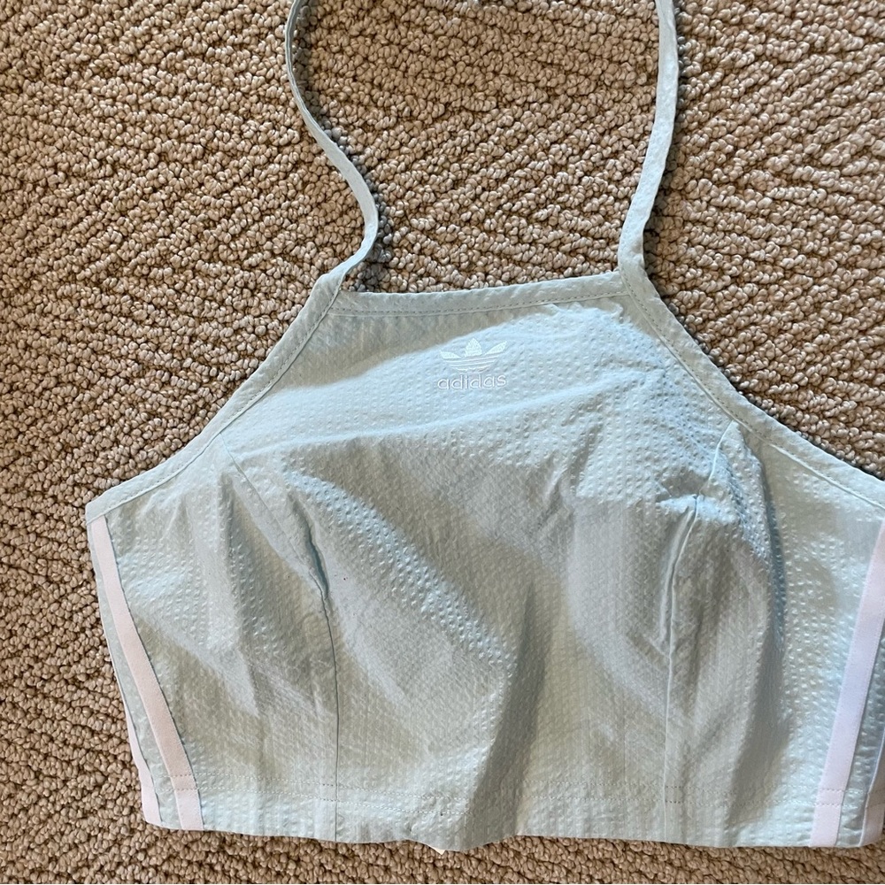 Adidas Poplin Baby Blue Halter Crop Tank Women’s XS - Picture 7 of 8